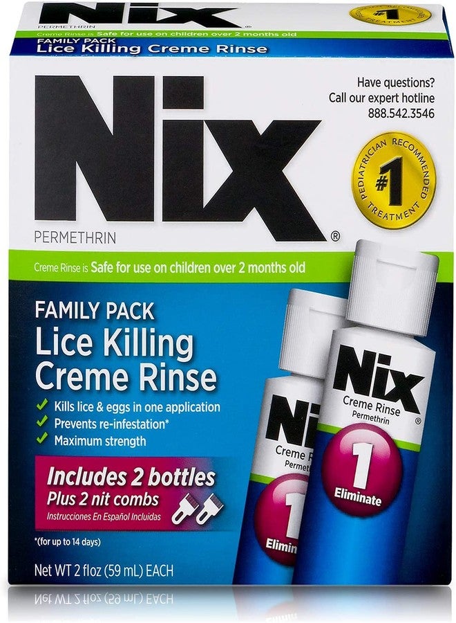 Nix Lice Killing Crème Rinse Family Pack, 4 Fl Oz Nix Crème Rinse and 2 Nit Combs (Pack of 1) - Image 1